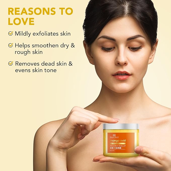 Botanic Hearth Mango Swirl Body Scrub - 8.8 fl oz - Exfoliating & Moisturizing Scrub for Smooth, Radiant Skin - Infused with African Shea & Glycolic Acid | 3 in 1 Scrub-Velvo Beauty