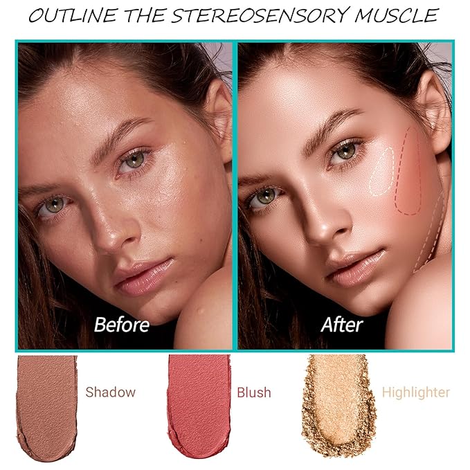 3Pcs Cream Contour Stick, with Highlighter Stick Milk Bronzer Stick Blush Stick, Face Contour Stick with Makeup Brush and Sponge, Easy to Sculpt the Face, Long Lasting, Waterproof-Velvo Beauty