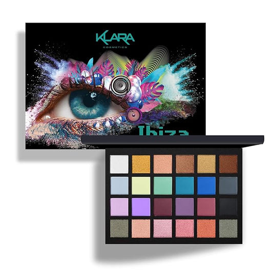 24 Shade Eyeshadow Palette Ibiza glamorous shimmers bold mattes strong pastel tones long lasting full pigment-Velvo Beauty