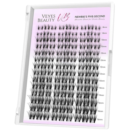 VEYESBEAUTY Lash Clusters Eyelash Extensions Thin & Invisible Band DIY Individual False Eyelashes Newbie's Five-Second Series Wispy Lash Tray for Self-application, Whisper Lashes 8-16mm Mixed Length-Velvo Beauty