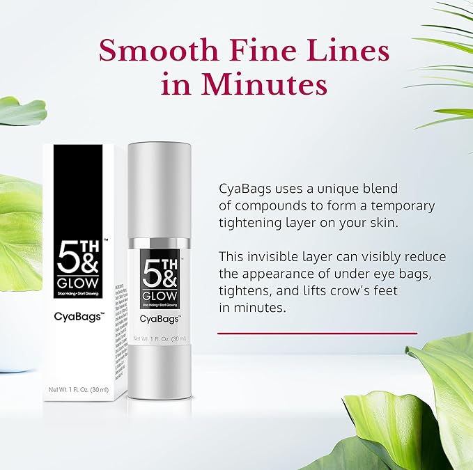 5th & Glow Cyabags Line Smoother, Instant Eye Puffiness Reducer, Reduce Fine Lines, Wrinkles, and Under Eye Bags, 1 oz-Velvo Beauty
