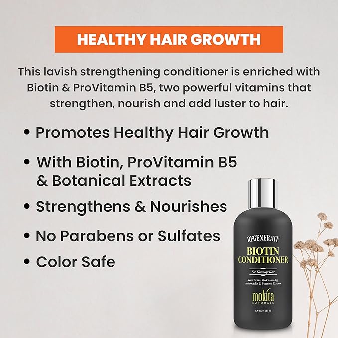 Conditioner with Biotin, ProVitamin B5 and Amino Acids for Repair Treatment and Deep Moisturizing for All Hair Types - Detangle, Protect and Support New Hair Growth - 8.5 Ounces-Velvo Beauty