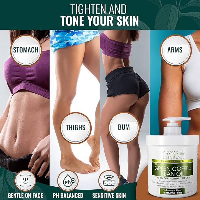 Advanced Clinicals Thermo Firming Green Coffee Bean Moisturizer Body Cream | Anti Cellulite Caffeine Firming Lotion For Legs, Arms, & Body | Skin Care Products | Aging Skin Tightening Cream, 2-Pack-Velvo Beauty