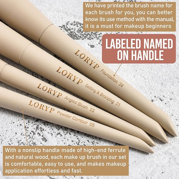 LORYP 18 Piece Makeup Brushes Set Labeled Face and Eye Brush Set Complete with Foundation, Concealer, Contour, Blending, Blush, Eyeshadow Brushes with Travel Holder Case-Velvo Beauty
