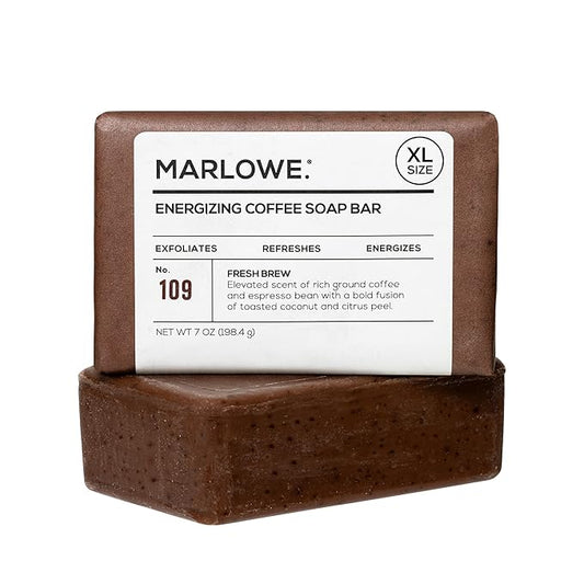 MARLOWE. No. 109 Coffee Bar Soap 7 oz, Body Scrub Soap for Men, Refreshing, Energizing & Exfoliating with Natural Extracts, Caffeine, Coffee Beans & Cocoa Butter, Fresh Brewed Scent-Velvo Beauty