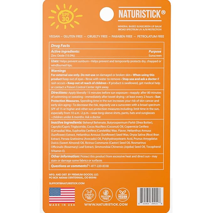 Naturistick SPF 30 Vegan Lip Balm – Mineral Sunscreen with Zinc Oxide | Broad Spectrum UVA/UVB Protection | 100% Natural, Coral-Friendly Formula | Oxybenzone Free | 5-Pack Citrus | Made in USA-Velvo Beauty