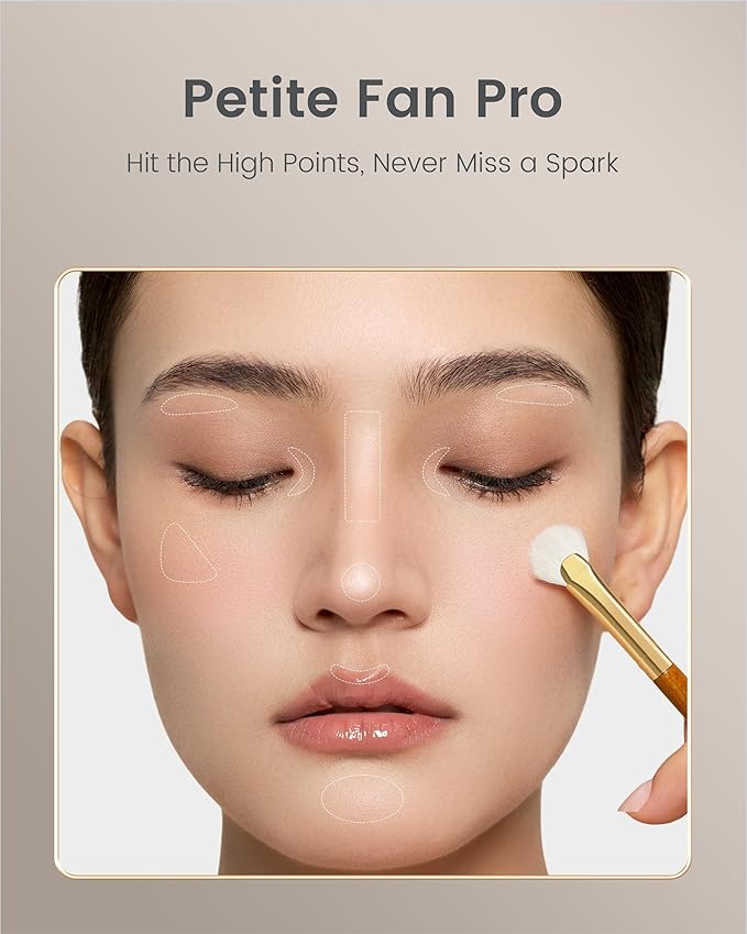 Desert Oak Series Mini Fan Brush - Ultra-Fine Goat Hair for Precision Highlighting, Flat Fan Shape Targets Cheekbones/Nose Bridge, Ebana Bubinga Handle & Brass Ferrule (CM 166)-Velvo Beauty