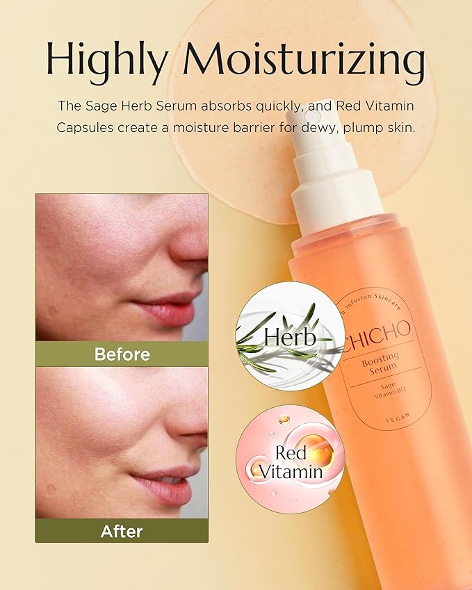 CHICHO Boosting Serum - Korean Face Spray Essnece with 88% Sage Leaf Water Vitamin B12 Niacinamide - Glow Skin Hydrating Sensitive Skin Vegan Clean Formula, 3.38 fl.oz.-Velvo Beauty