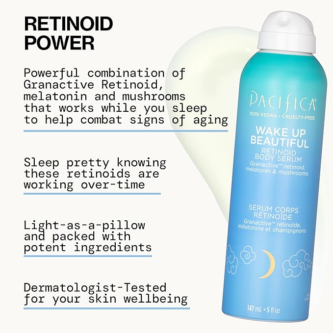 Pacifica Spray Lotion for Body - Wake Up Beautiful Body Serum – Overnight Retinoid Body Treatment, Spray-On Hydrating Serum with Granactive Retinoid, Mushrooms & Melatonin, Plumps & Renews Skin, Vegan-Velvo Beauty