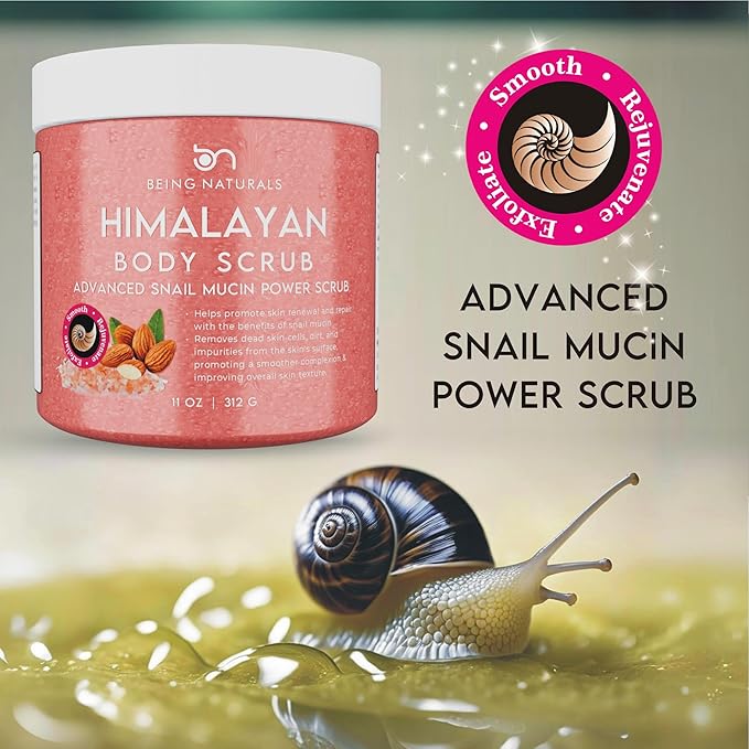 Natural Himalayan Salt Body Scrub - with Lychee Oil and Snail Mucin, Exfoliating Salt Scrub to Exfoliate & Moisturize Skin, Deep Cleansing - 11 oz-Velvo Beauty