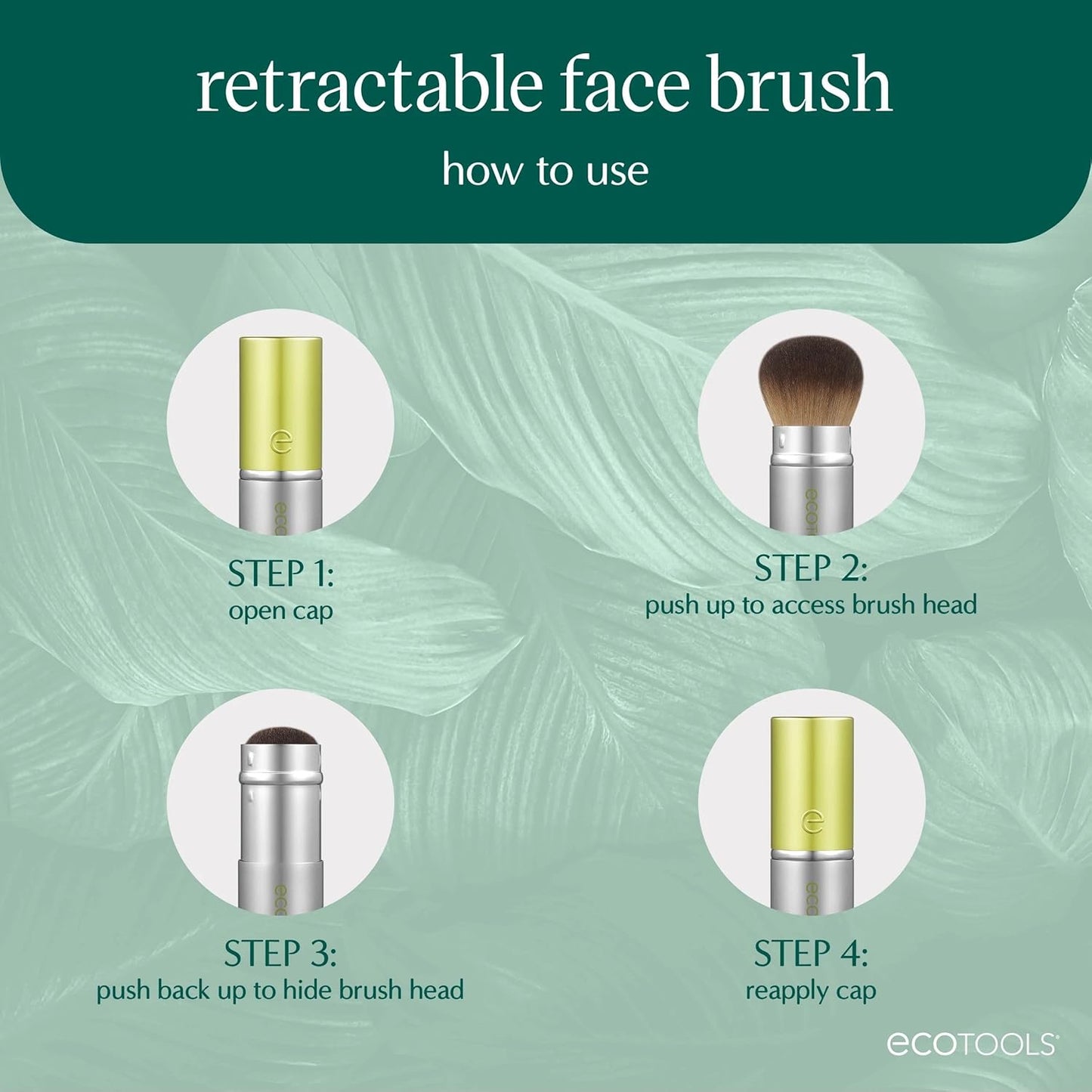 EcoTools Retractable Face Makeup Brush, Kabuki Brush for Foundation, Blush, Bronzer, & Powder, Travel Friendly & Perfect for On The Go, Eco Friendly, Synthetic & Cruelty Free Bristles, 1 Count-Velvo Beauty