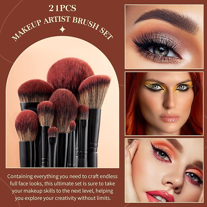 Jessup Makeup Brushes Set Premium Synthetic Powder Foundation Highlight Concealer Eyeshadow Blending Eyebrow Liner Spoolie Brush Set Black 21pcs T271-Velvo Beauty