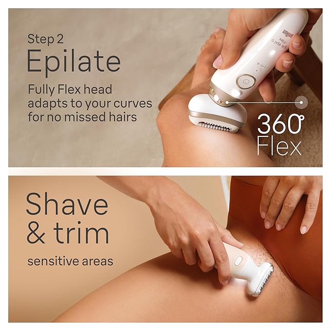 Braun Epilator Silk-épil 9 Flex SkinSpa, Hair Removal Device, 360 Flex and Pivoting Head, Wet and Dry, Includes Shaver Head, Trimmer Comb, Massage Pad, Exfoliation Brush and BodyTrimmer, SES9-481 3D-Velvo Beauty