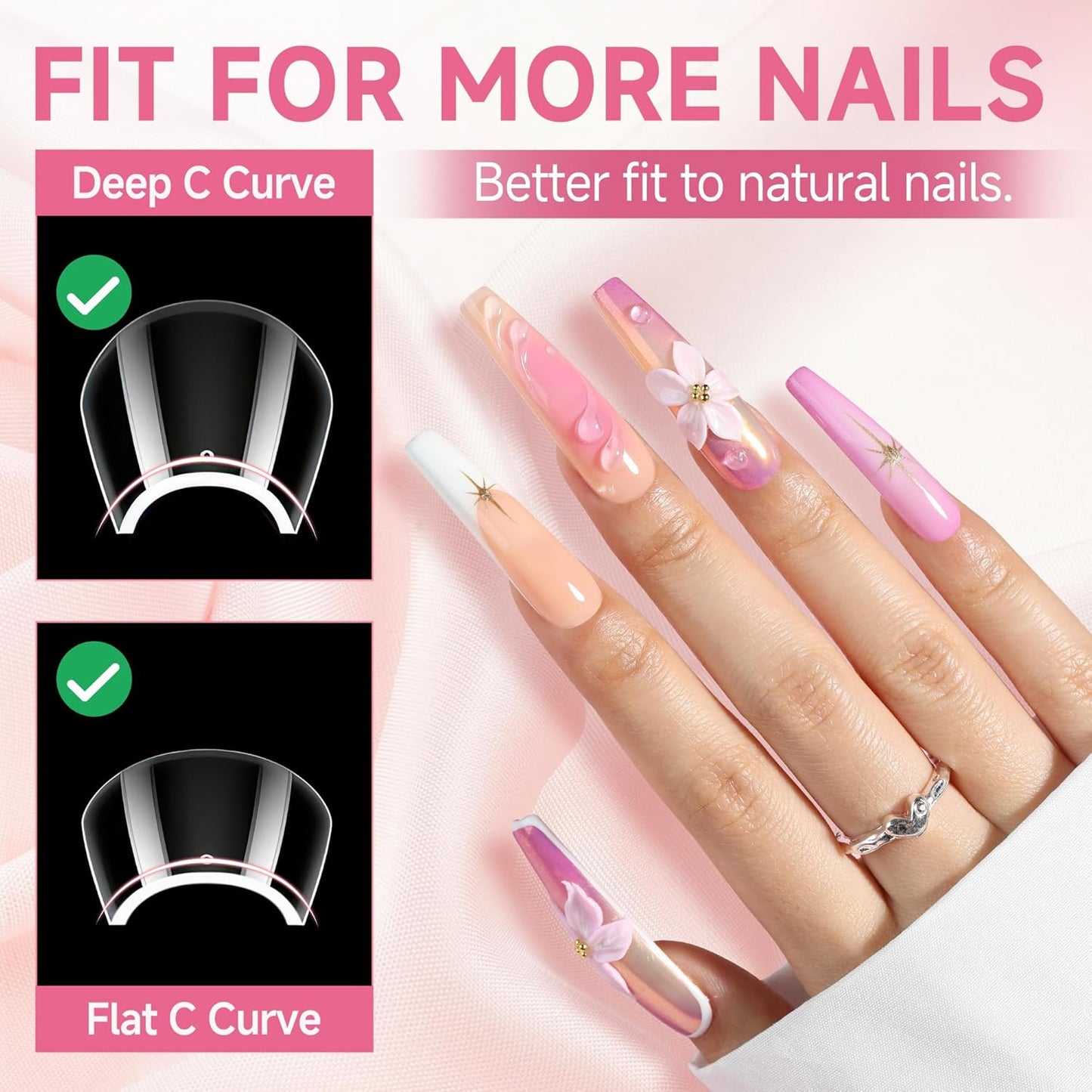 UNA GELLA Extra Long Coffin Nail Tips No C Curve 504PCS XXL Coffin Nails Half Cover Long Coffins Gel Nails Tips Clear Fake False Nails Long Gel Extensions for Nail Art Salon Home DIY No Need File-Velvo Beauty