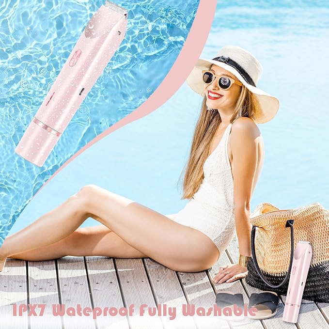 2-in-1 Women's Electric Shaver, Waterproof Cordless Bikini Trimmer & Body Razor, Dual Head Pain-Free Design, Pink Galaxy (2025)-Velvo Beauty