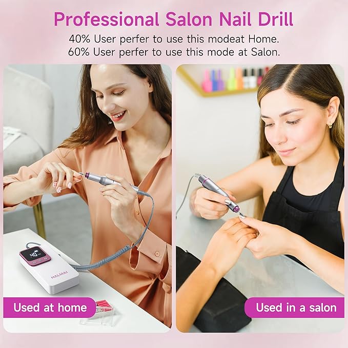 Electric Nail Drill Professional, Portable Nail File for Acrylic Gel Nails, Cordless Rechargeable Ultra Power Nail Drill Kit 40000RPM, HMC320 Salon-Grade Efile Nail Machine (White)-Velvo Beauty