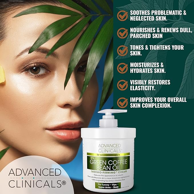 Advanced Clinicals Thermo Firming Green Coffee Bean Moisturizer Body Cream | Anti Cellulite Caffeine Firming Lotion For Legs, Arms, & Body | Skin Care Products | Aging Skin Tightening Cream, 2-Pack-Velvo Beauty