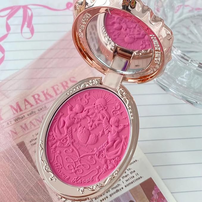 Flower Knows Strawberry Rococo Embossed Blush;Berry Matte Finish;Buildable & Blendable Powder Blush for cheeks,Highly Pigmented;Natural Flush for All Skin Tones(G02 Little Cranberry,4.6g)-Velvo Beauty