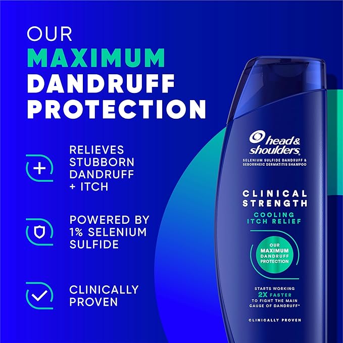 Head & Shoulders Clinical Strength Dandruff Shampoo, Selenium Sulfide Dandruff Defense, Intensive Itch Relief, Seborrheic Dermatitis Relief, Cooling Menthol, 13.5 Fl Oz Each, 2 Pack-Velvo Beauty