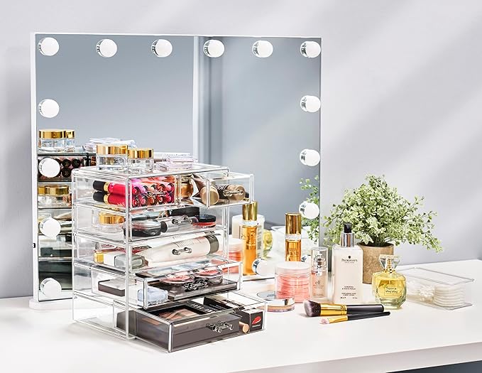 Sorbus Acrylic Makeup Organizer - Organization and Storage Case for Cosmetics Make Up & Jewelry - Big Clear Makeup Organizer for Vanity, Bathroom, College Dorm, Closet, Desk (4 Large, 2 Small Drawers)-Velvo Beauty