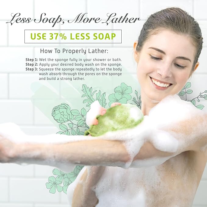 Spongentle Deep Cleansing Body Loofah Sponge, Natural Colors, for Bath and Shower, Multiple Textures for Gentle and Deep Exfoliation, Generous and Rich Lather, (Pack of 3)-Velvo Beauty