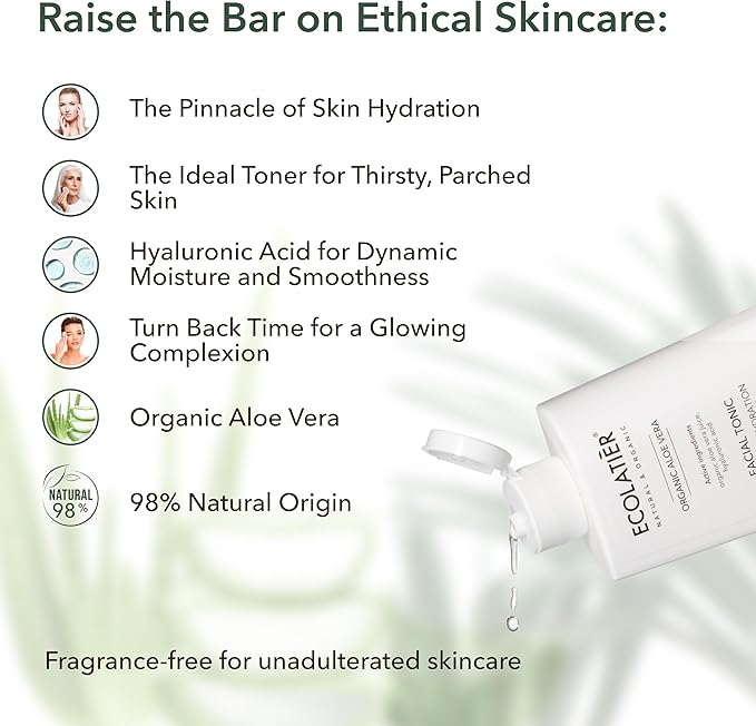 Organic Aloe Vera Facial Toner - 98% Natural Ingredients - Intense Hydration, Hyaluronic Acid, 98% Natural, Vegan - Deep Moisture, Refreshes, and Revitalizes The Skin - 8.5 Fl Oz / 250ml-Velvo Beauty