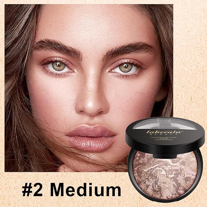 Baked Powder Contour Makeup, Brighten Bronzer Powder, Highlighter Bronzer Glow Palette, Cruelty Free Shimmer Bronzing Powder to Use For Contour Make up, Natural Finish & Easy to Use #002-Velvo Beauty