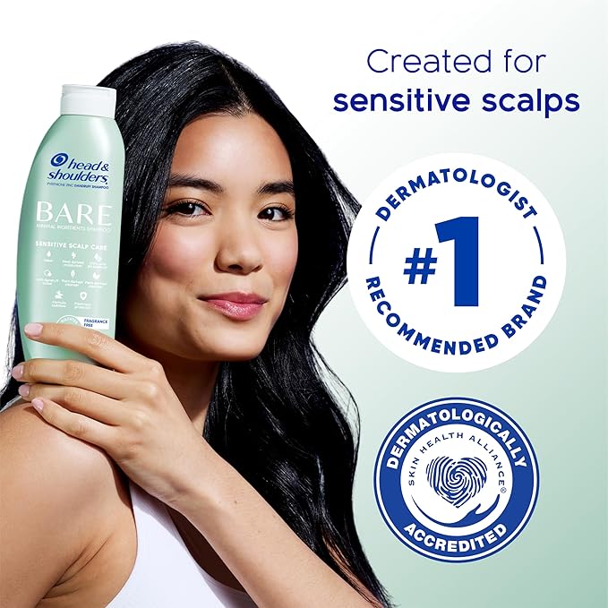 Head & Shoulders BARE Dandruff Shampoo Twin Pack, Fragrance-Free, Sensitive Scalp Care, Sulfate-Free, Silicone-Free, Dye-Free, Eco-Friendly Bottles, Safe for All Hair Types, 13.5 Fl Oz Each (Set of 2)-Velvo Beauty