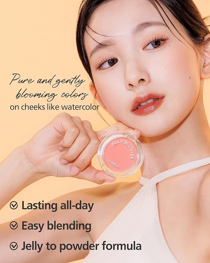 THESAEM Jelly Blusher CR01 Peach Crush - Velvety Finish Soft Jelly Powder Cheek - Easy Blending Formula- Lightweight, Smooth, Natural Buildable Blusher-Velvo Beauty
