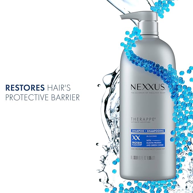 Nexxus Therappe Moisturizing Shampoo Ultimate Moisture for Dry Hair Silicone-Free, Moisturizing ProteinFusion with Elastin Protein and Green Caviar 33.8 oz-Velvo Beauty