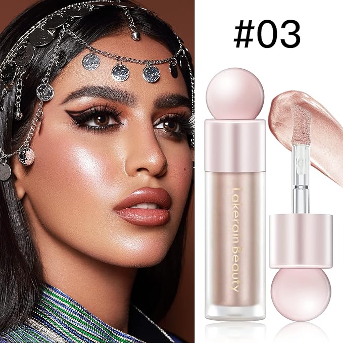 Liquid Highlighter Makeup, Natural Silky Shimmer Finish Liquid Face Highlighter, Highly Pigmented, Lightweight, Blendable, Soft Cream Highlighter For Face (#03 Rose Gold Shimmer)-Velvo Beauty