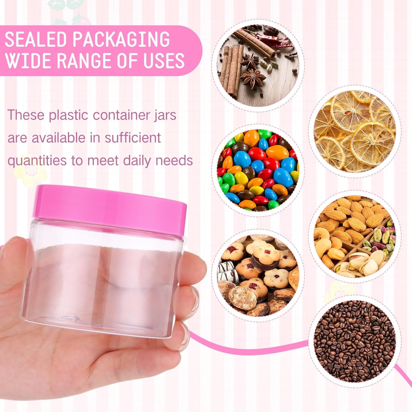 SATINIOR 100 Pcs Plastic Jars with Lids Small Containers Lids Wide Mouth Small Plastic Containers for Lotion Cream Rhinestones Body Butters Travel Storage(6 oz, Pink)-Velvo Beauty