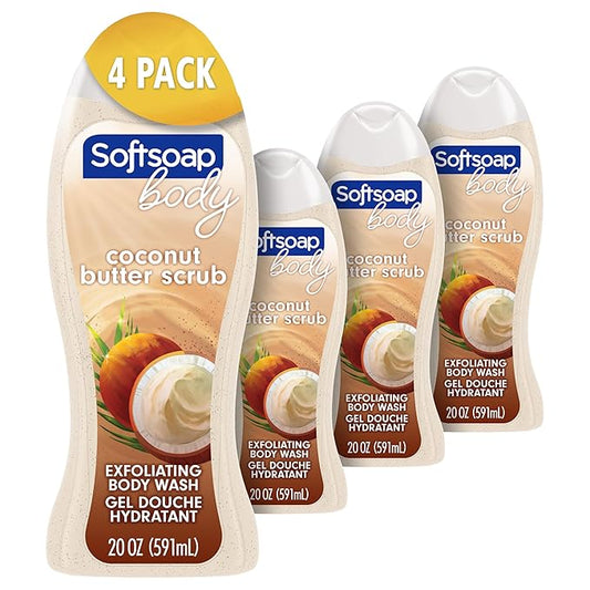 Softsoap Body Wash, Coconut Butter Scrub , Exfoliating Body Wash, 20 Ounce, 4 Pack-Velvo Beauty