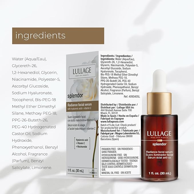 LULLAGE Splendor Radiance Hyaluronic Acid & Vitamin C Serum for Face, Revitalizing Vitamin C Face Serum with Niacinamide to Replenish & Firm the Skin, 1 Fl Oz Dropper Bottle-Velvo Beauty