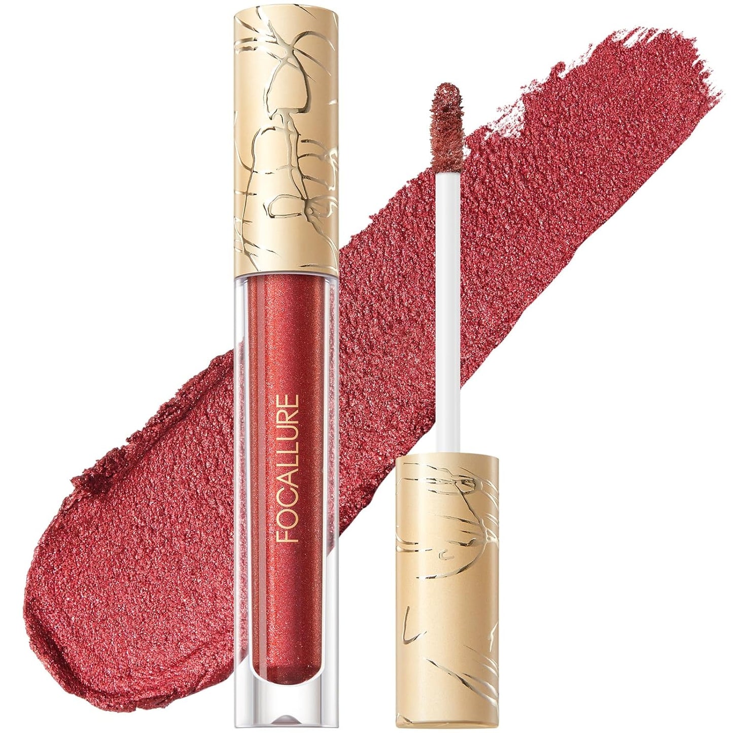 FOCALLURE Metallic Liquid Lipstick,Non Stick Cup Lip Gloss,High Impact Lip Color with Transfer-proof Wear,Long Lasting & Waterproof Lipstick Makeup for Women,RD02 Painkiller-Velvo Beauty