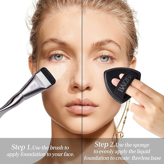 Makeup Sponge 1 Powder Puff +1 Smooth Foundation Brush for Liquid, Cream and Makeup,Super Soft, Makeup Blender, Latex Free Seamless Flawless Soft Setting Couple Set-Velvo Beauty