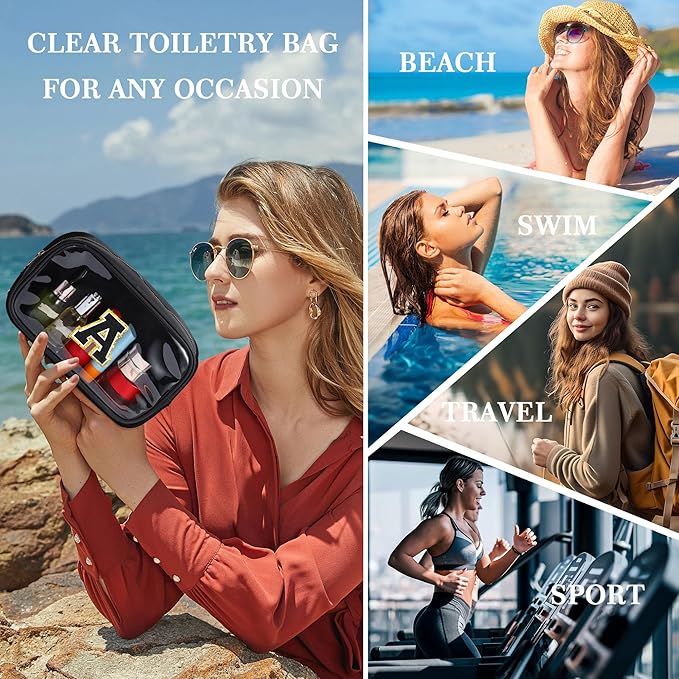 YOOLIFE Initial Travel Makeup Bag Pouch, Clear Toiletry Bag for Women Travel Accessories Cosmetic Bag Skin Care for Teen Make Up Bags Birthday Gifts for Women Unique Teacher Mom Friends Gifts Black N-Velvo Beauty