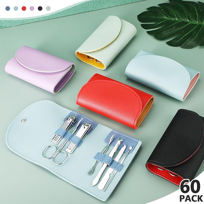 60 Sets Travel Manicure Set Nail Clippers Bulk Pedicure Kit 7 in 1 Stainless Steel Professional Nail Set Grooming Kits Nail Care Tools for Women Men(Bright Color)-Velvo Beauty