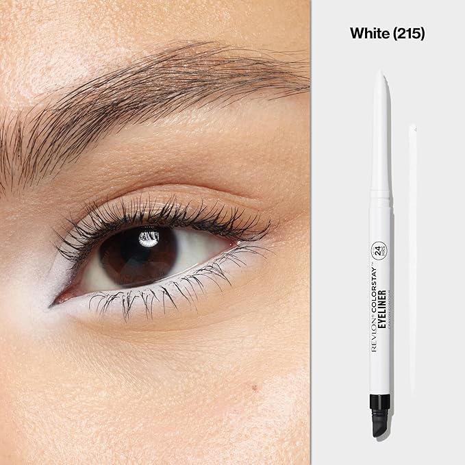REVLON ColorStay Pencil Waterproof Eyeliner, Smudge-Proof, Eye Makeup with Built-In Sharpener, 215 White, 0.01 oz-Velvo Beauty