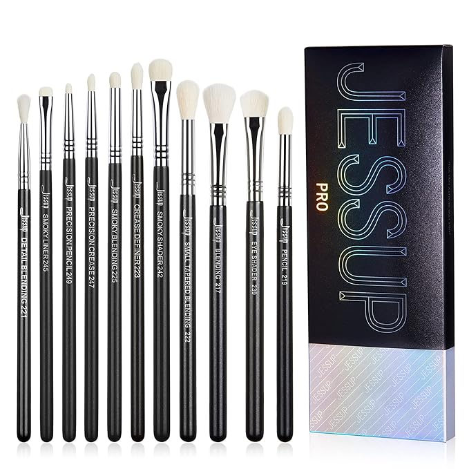 Jessup Eyeshadow Brush Set 11pcs Eye Makeup Brushes Set Professional Eye Shadow Brush Blending Brush Shader Crease Brush Black T340-Velvo Beauty