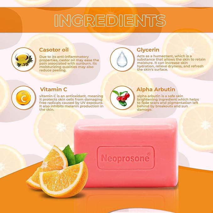 Neoprosone, Skin Brightening Soap | 7oz / 200g | Exfoliating, Cleansing Bar, Helps to Reduce Spots on: Knees, Elbows, Face, Private Areas | For Women and Men, with Vitamin C and Castor Oil-Velvo Beauty