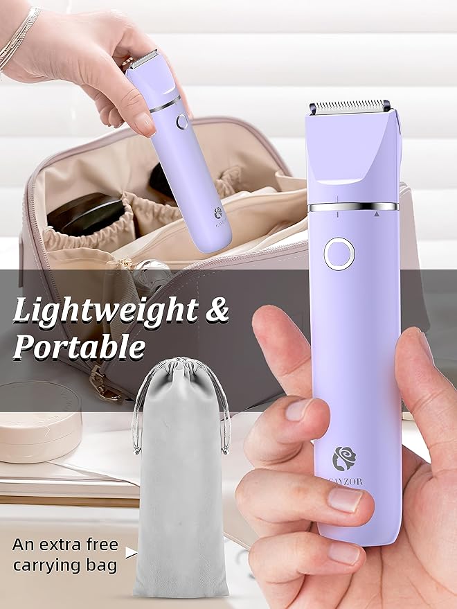 Bikini Trimmer and Shaver Kit for Women - 2-in-1 Wet/Dry Electric Body Hair Trimmer Facial Hair Removal Cordless Waterproof Bikini Shaver Razor for Face Lip Chin Pubic Underarm Legs (Purple)-Velvo Beauty