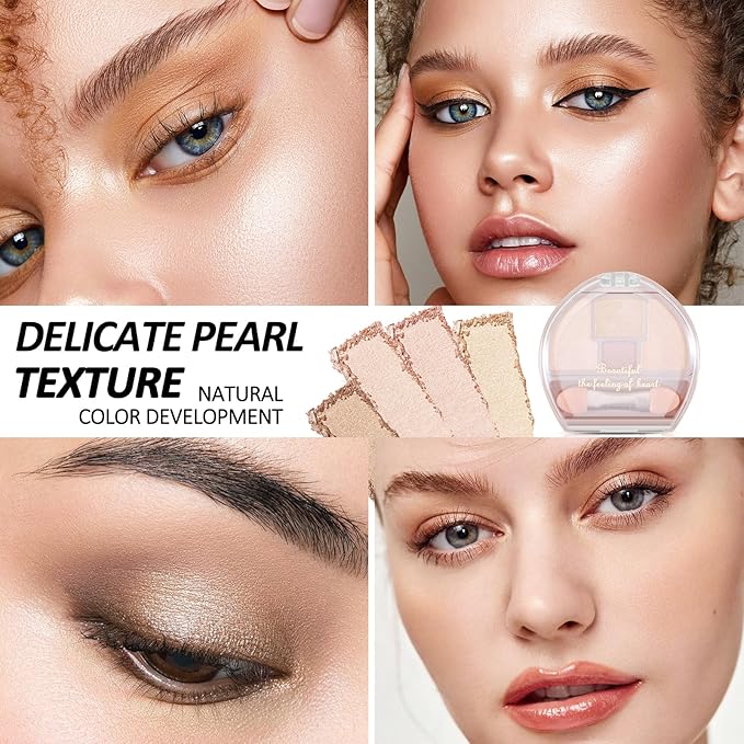 Boobeen 4-Color Makeup Palette, Highly Pigmented Glitter Eyeshadow Contour Palette with Smudger, Multi-purpose Face Makeup Palette for Eye/Face/Highlighter, Creates Shimmer Finishes, Long-lasting-Velvo Beauty