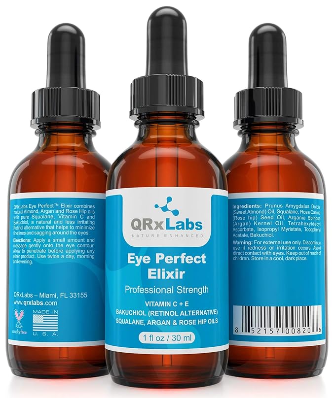 Eye Perfect Elixir - With Bakuchiol (Retinol Alternative), Pure Argan and Rosehip Oils, Squalane, Vitamin C & E - Best Anti-Aging Treatment Serum for Bags, Puffiness, Wrinkles, Crow Feet-Velvo Beauty