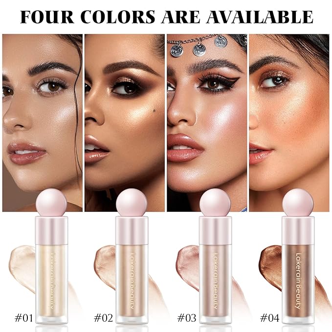 Liquid Highlighter Makeup, Natural Silky Shimmer Finish Liquid Face Highlighter, Highly Pigmented, Lightweight, Blendable, Soft Cream Highlighter For Face (#01 White Gold Shimmer)-Velvo Beauty