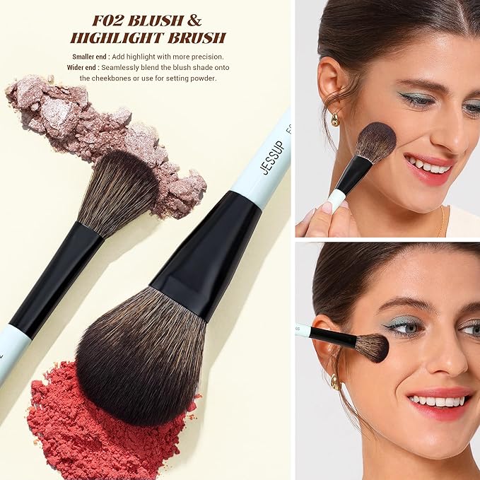 Jessup Face Makeup Brushes with Makeup Sponge, 3pcs Double Ended Makeup Brush for Foundation Contour Blush Highlight and Concealer Brush, Premium Synthetic Brush Set with Gift Box, T510-Velvo Beauty
