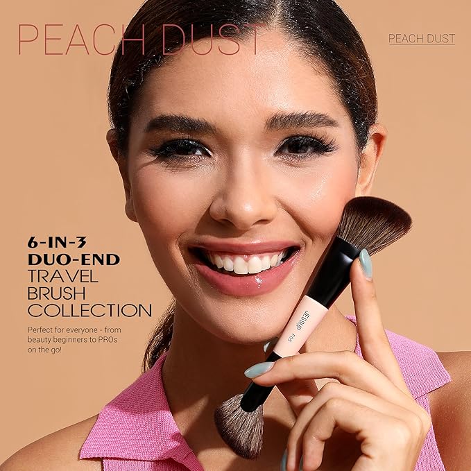 Jessup Travel Makeup Brushes Set 3pcs, Double Sided Contour Brush Dual Ended Eye Shadow Shader Eyeliner Brush, Multi-functional Makeup Set Peach Dust T507-Velvo Beauty