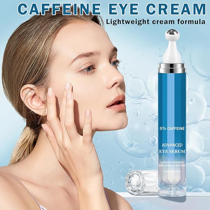 Caffeine Under Eye Cream for Dark Circles Eye Cream for Puffiness and Bags Under Eyes,Eye Roller for Puffy Eyes and Firming,Wrinkle Reducing Crema Para las Ojeras-Velvo Beauty