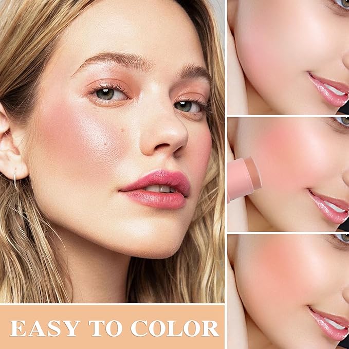 Cream Blush Stick with Brush and Makeup Sponge,Waterproof Multi Cream Makeup Stick,Lightweight,Long-lasting,2 in 1 Multi Blush for Cheeks & Lip Tint & Eyeshadow Q-Velvo Beauty