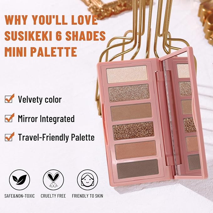 6 Colors Mini Naked Eyeshadow Makeup Palette Caramel & Bronzed Neutral Tone Eye Shadow Matte & Shimmer Nude Make Up Pallet with Mirror Blendable Highly Pigmented Travel Size Gift Kit 05-Velvo Beauty